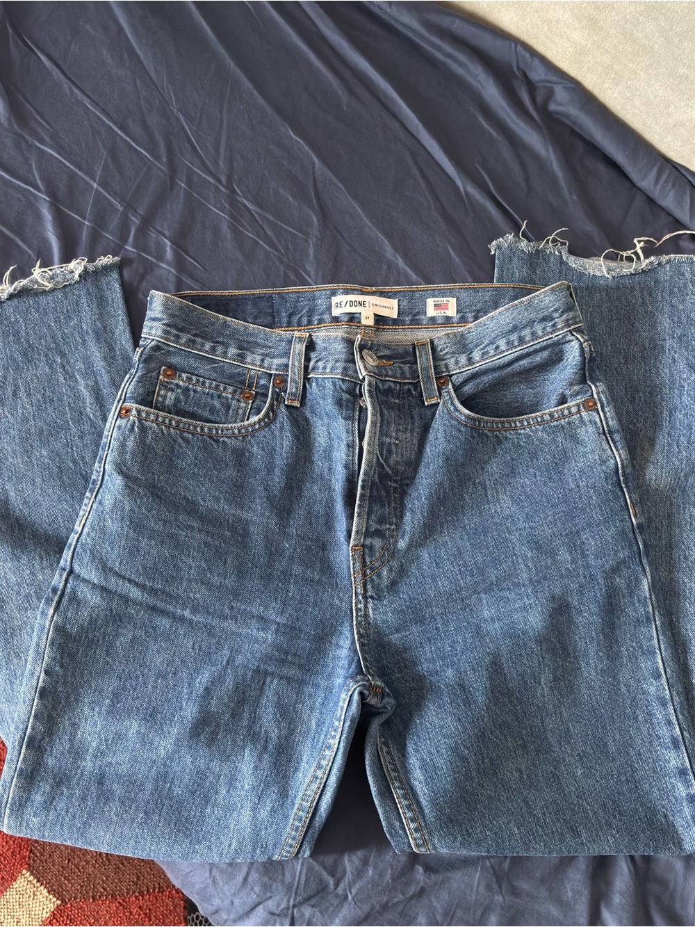 Re/Done Women's Medium Blue Straight Leg Jeans